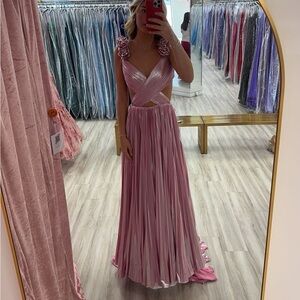 Sherri Hill Pink Prom Dress with Floral Straps